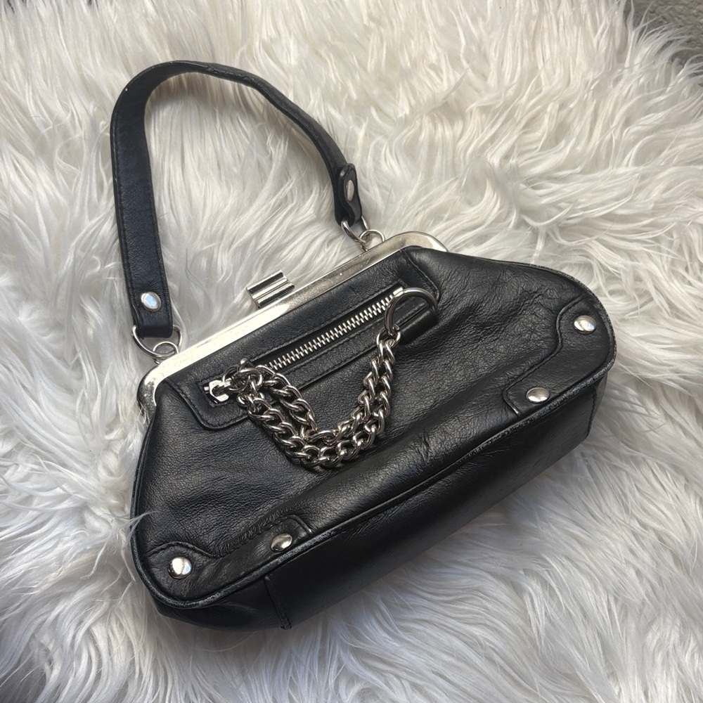 Wilsons Leather Black Clutch with Silver Chain